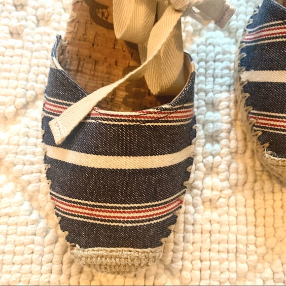 Sam Edelman Espadrille Blue and Red Striped Wedge Sandals - Picture 7 of 10